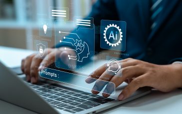 Businessman use artificial intelligence AI technology for enhanced work efficiency data analysis and efficient tools, Unlocking work potential with AI solutions chatbot help solve work problems.